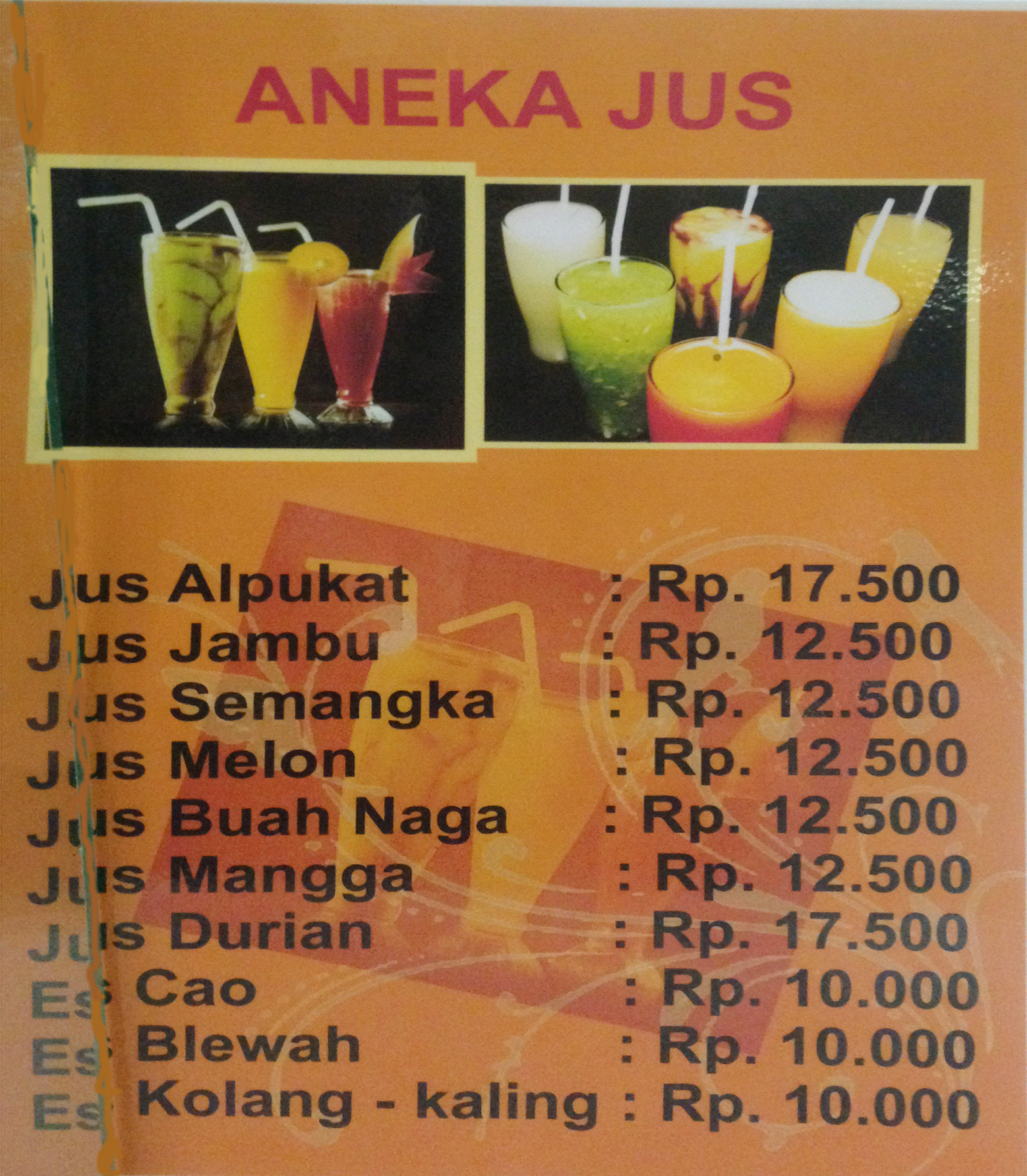 Harga Menu Aneka Jus Terbaru Di Surabaya Surabaya