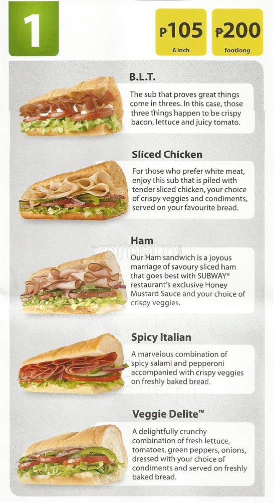 Subway Menu With Updated Prices Philippines 2023