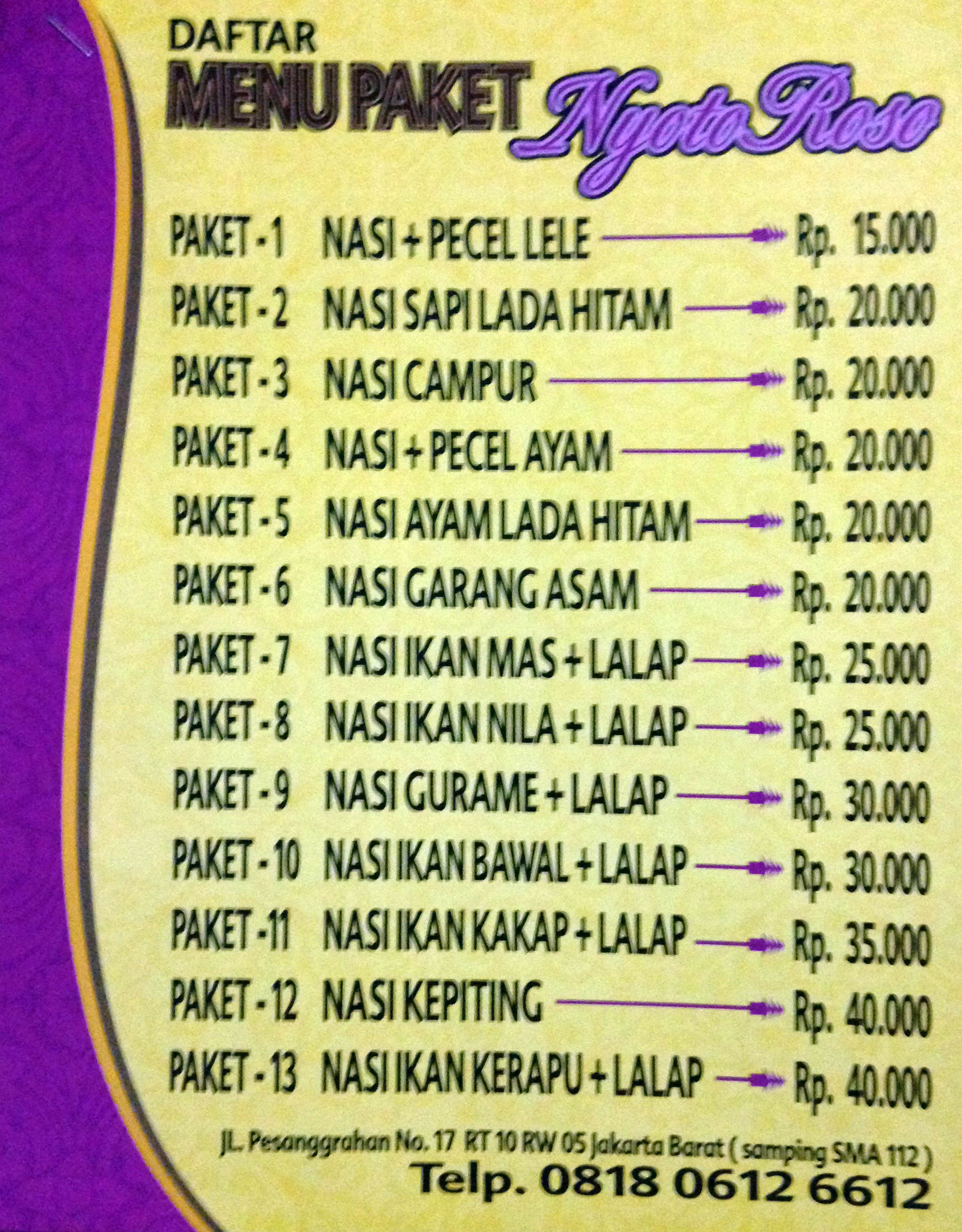 Harga Menu Rumah Makan Lesehan Nyoto Roso Terbaru 2022-2023 Di Jakarta ...