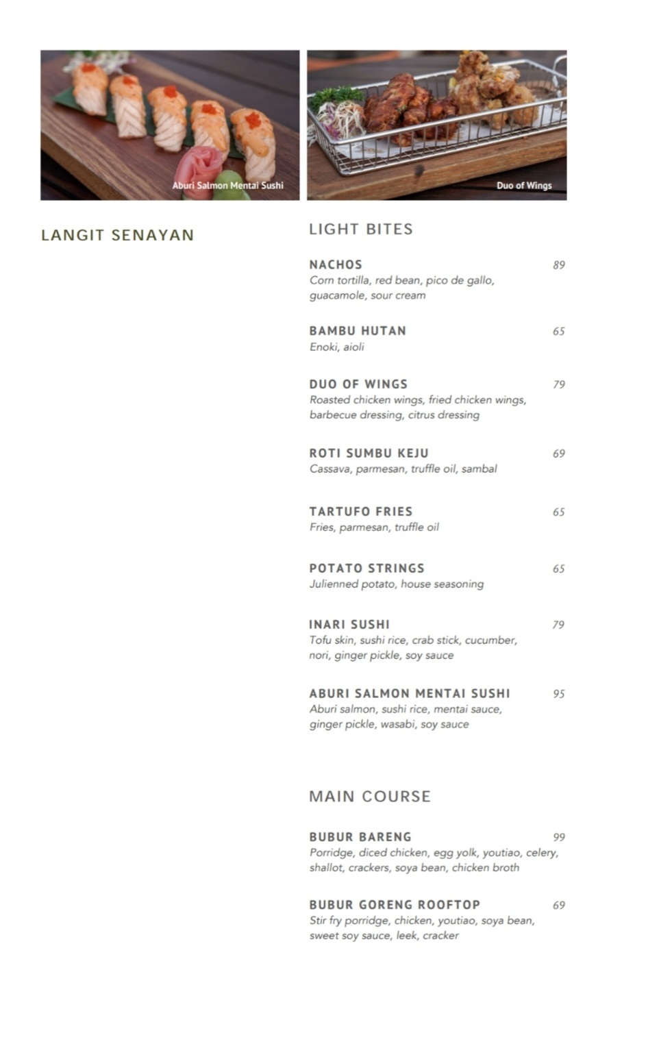 Harga menu Langit Senayan terbaru 20222023 di Jakarta,Jakarta