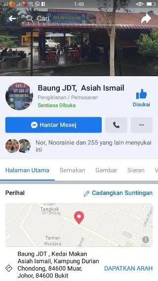 Baung JDT, Kedai Makan Asiah Ismail