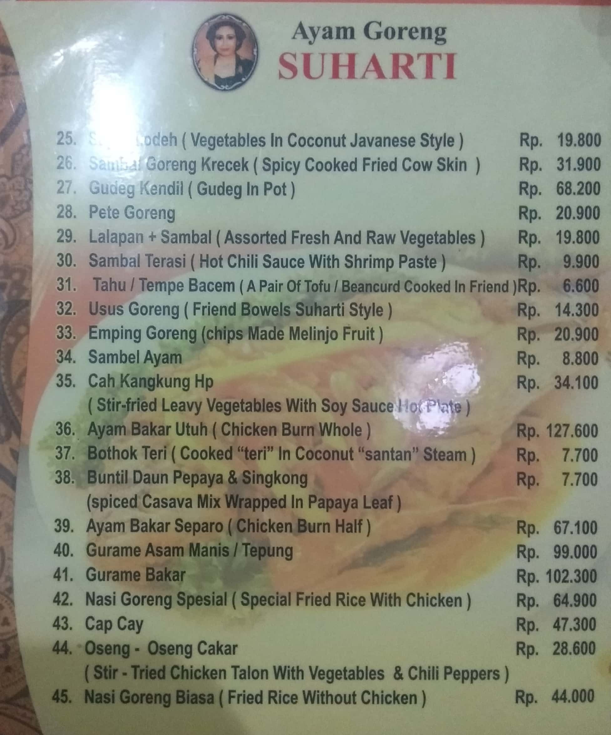 Harga Menu Ayam Goreng Suharti Terbaru 2022-2023 Di Jakarta,Jakarta