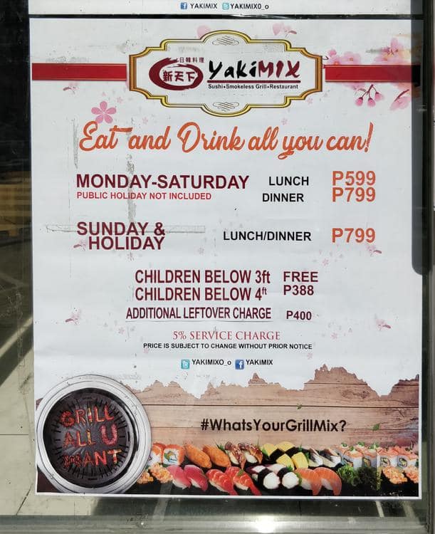 Yakimix Prime menu price 20222023 near Bonifacio High Street in Taguig