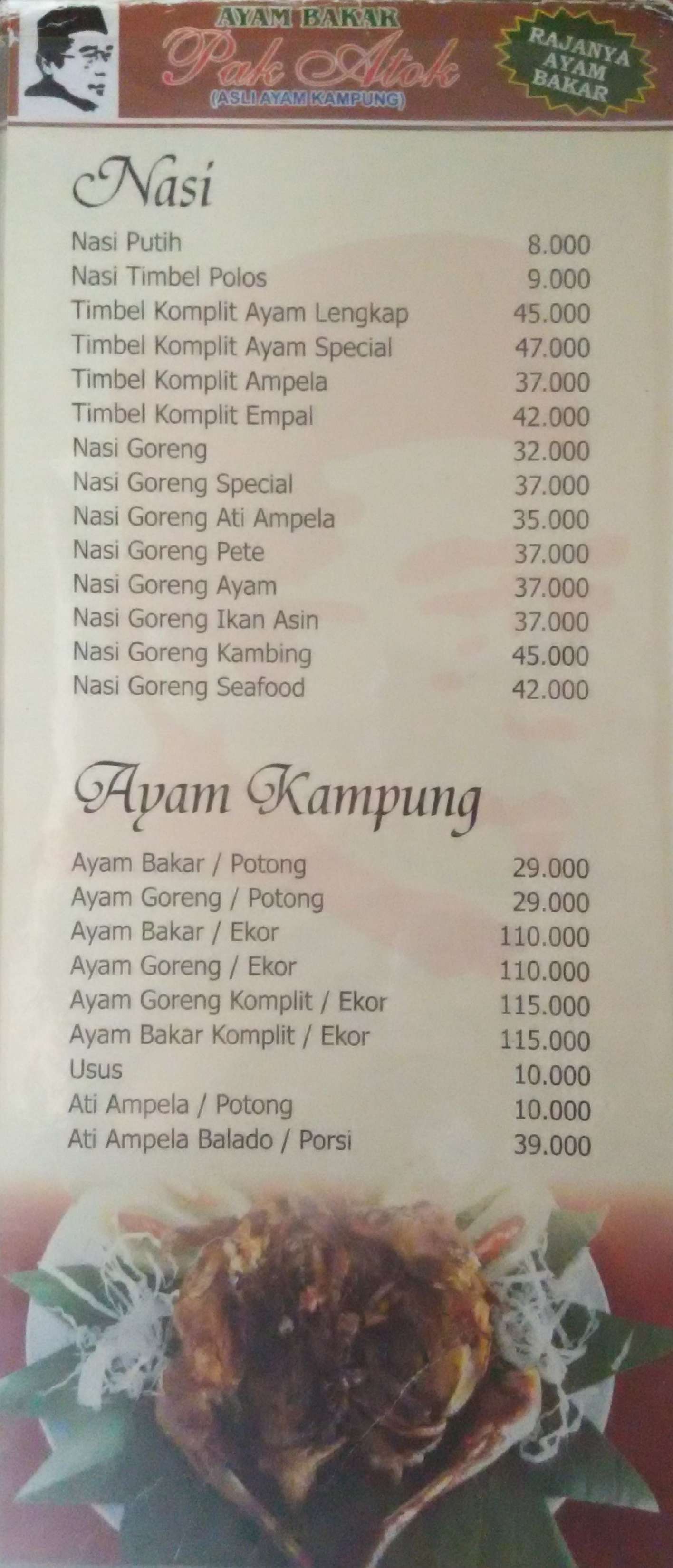 Harga Menu Ayam Bakar Pak Atok Terbaru Di Bogor Bogor