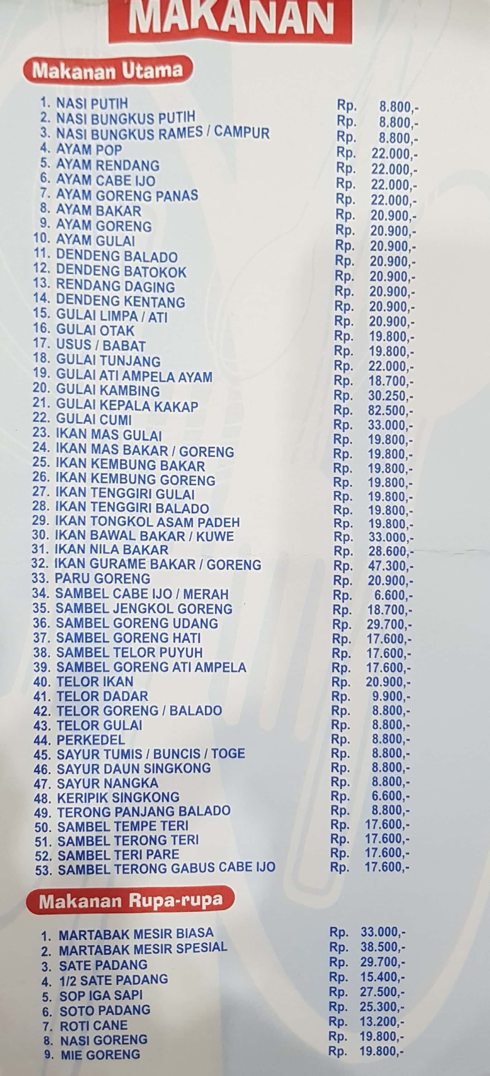 Harga Menu Restoran Sederhana Sa Terbaru 2022 2023 Di Jakarta Jakarta