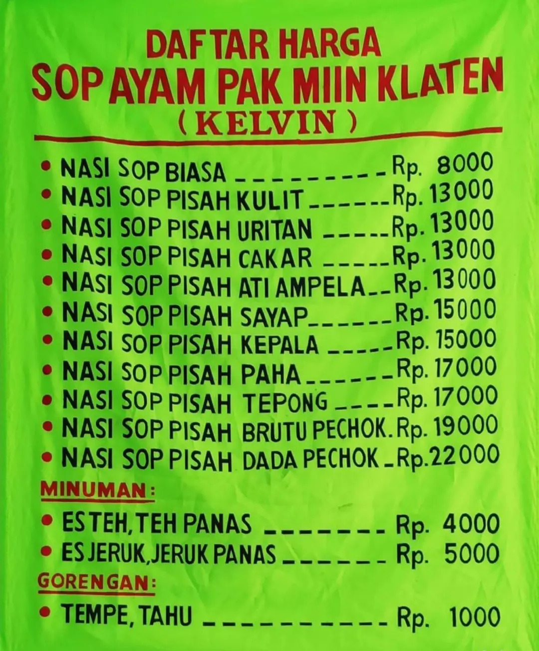 Sop Ayam Pak Miin Klaten Kelvin