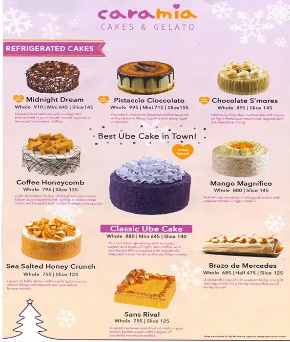 Cara Mia Cakes & Gelato menu price 20222023 near Estancia Mall in