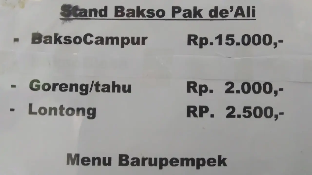 Stand Bakso Pak De Ali