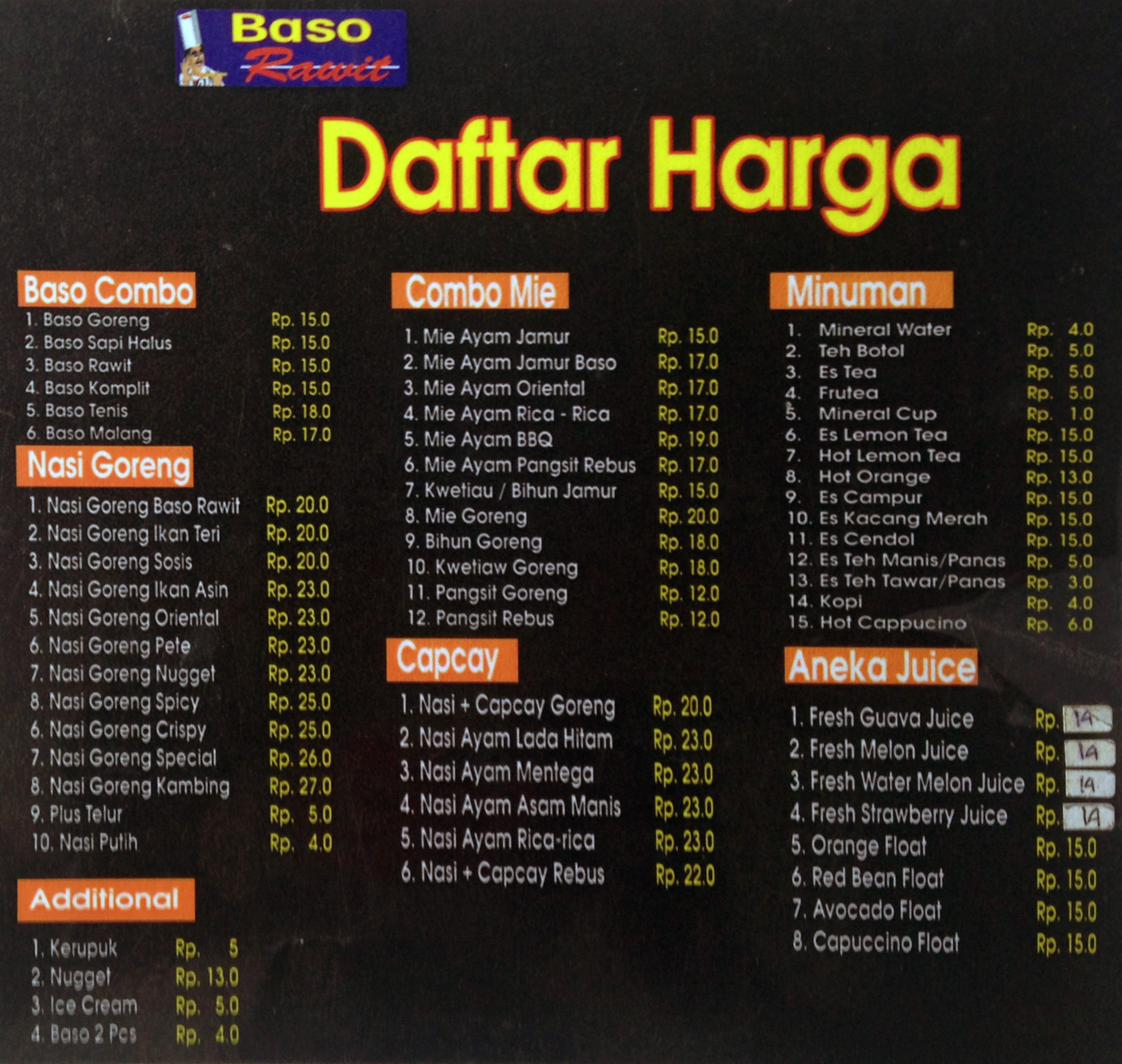 Harga Menu Baso Rawit Terbaru 2022 2023 Di Jakarta Jakarta