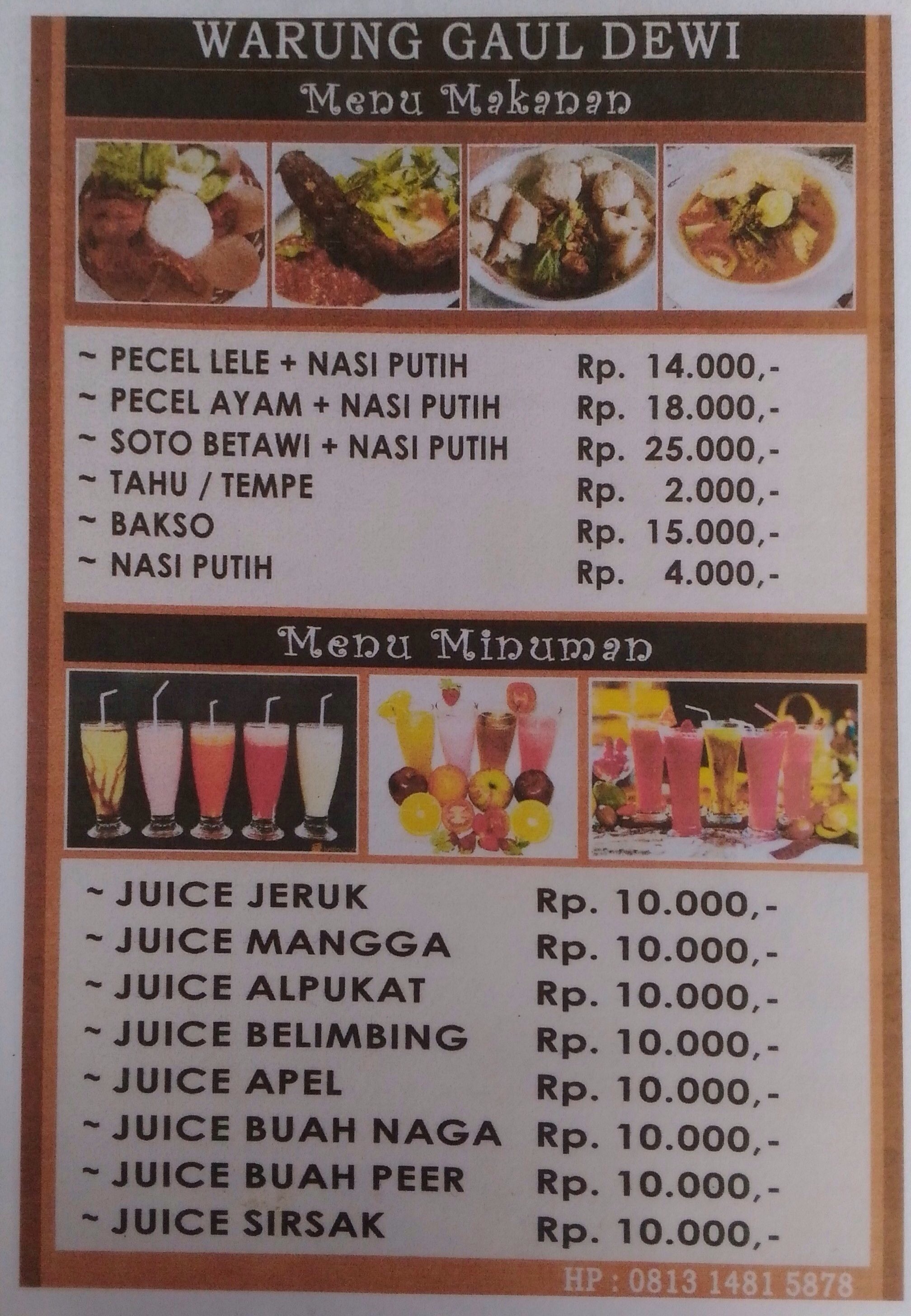 Harga Menu Warung Gaul Dewi Terbaru 2022-2023 Di Jakarta,Jakarta