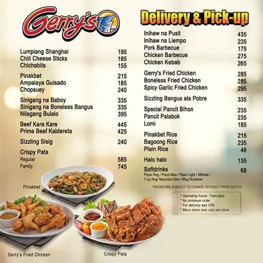 Gerry's Grill menu price 20222023 near Robinsons Galleria Cebu in Cebu