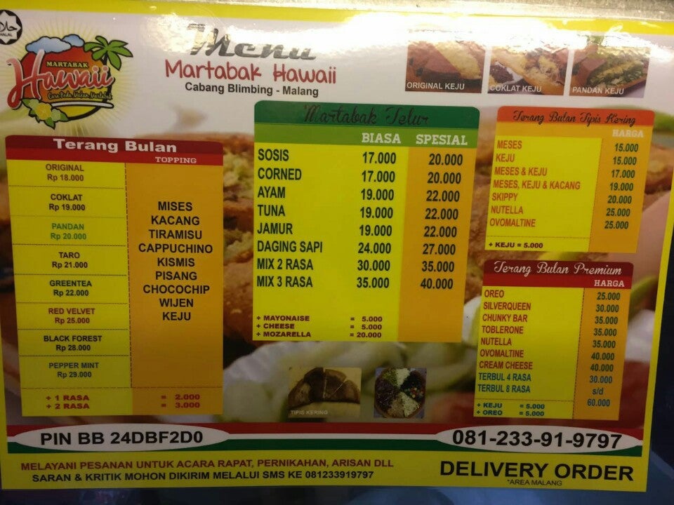 Harga menu Martabak hawaii terbaru 20222023 di Kabupaten Malang,Kabupaten Malang