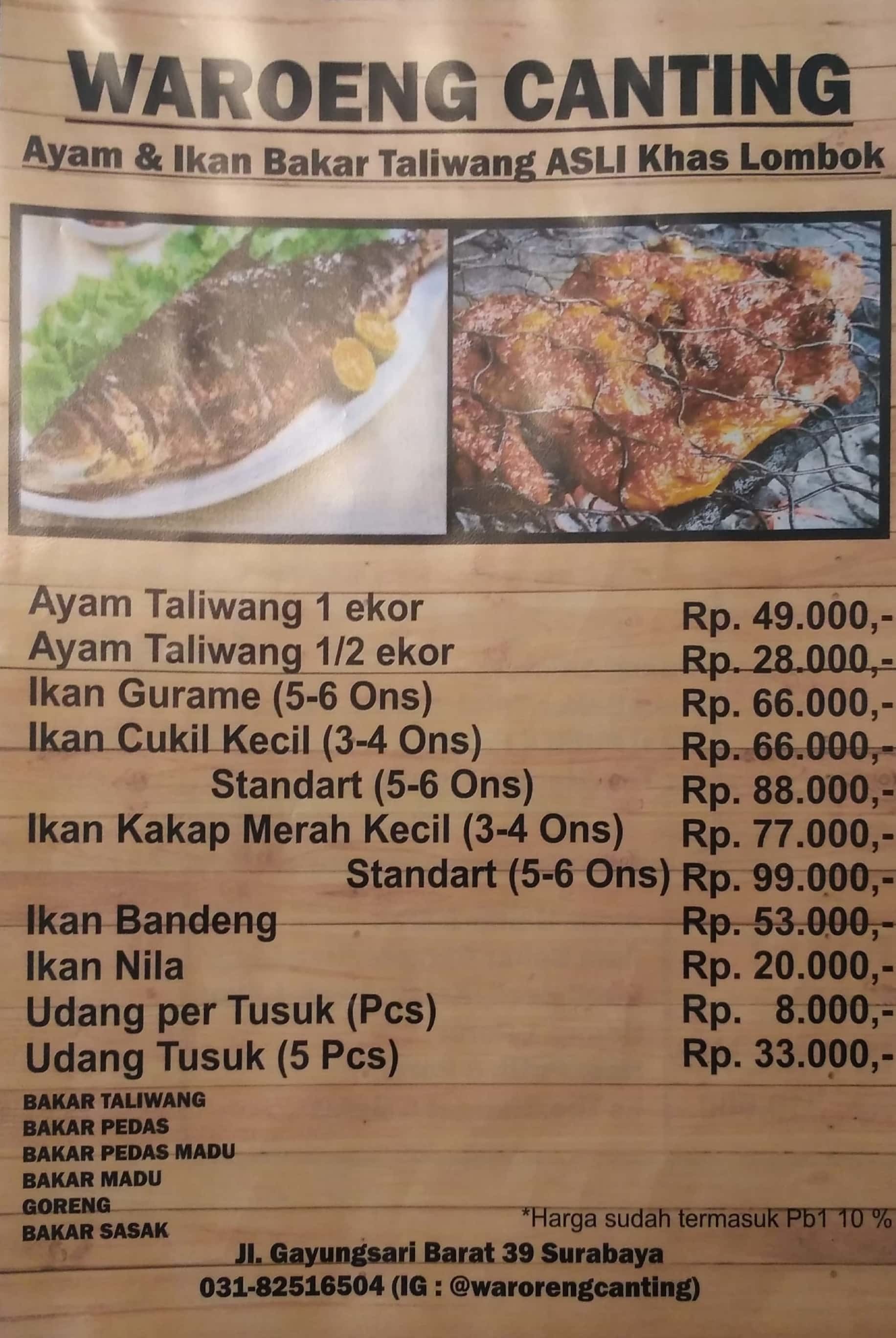 Harga Menu Ayam Ikan Bakar Taliwang Asli Khas Lombok Terbaru