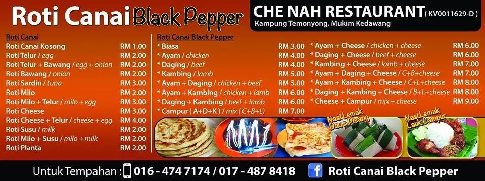 Che Nah Restaurant Roti Canai Black Pepper