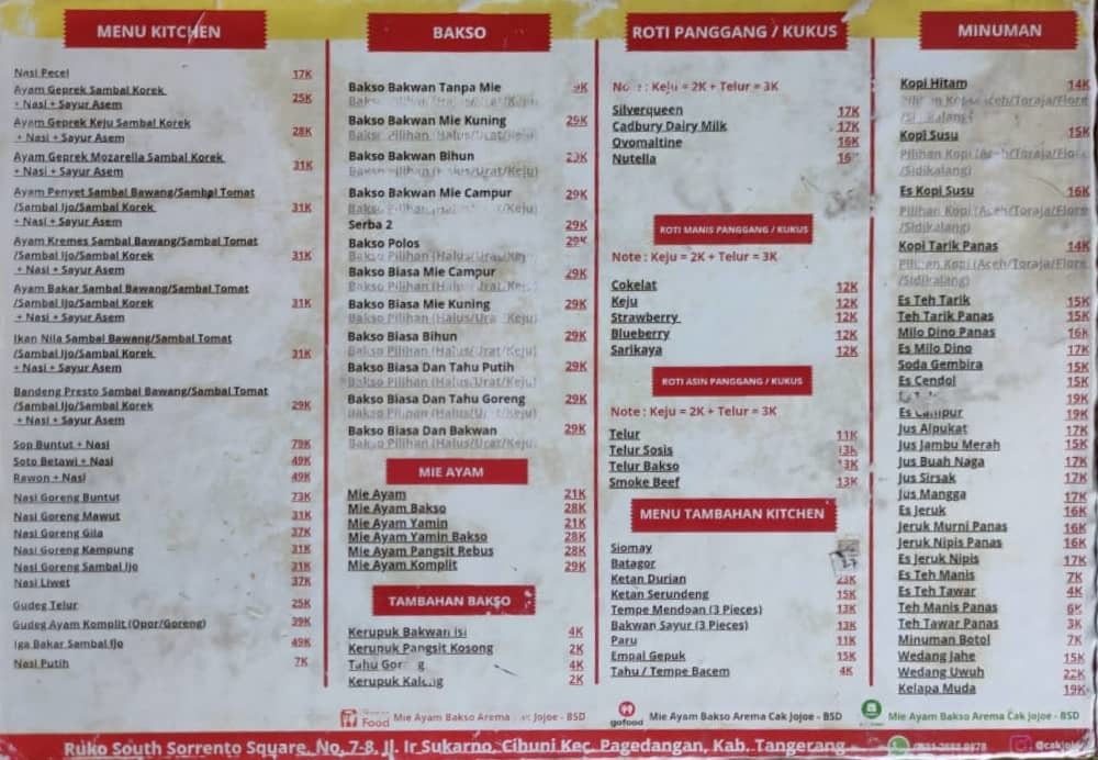 Harga Menu Mie Ayam Bakso Arema Cak Jojoe Terbaru 2022 2023 Di