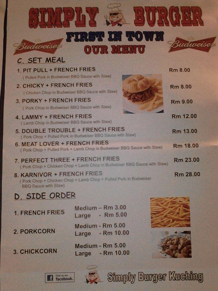 Simply Burger Kuching menu and price 20222023 YummyAdvisor