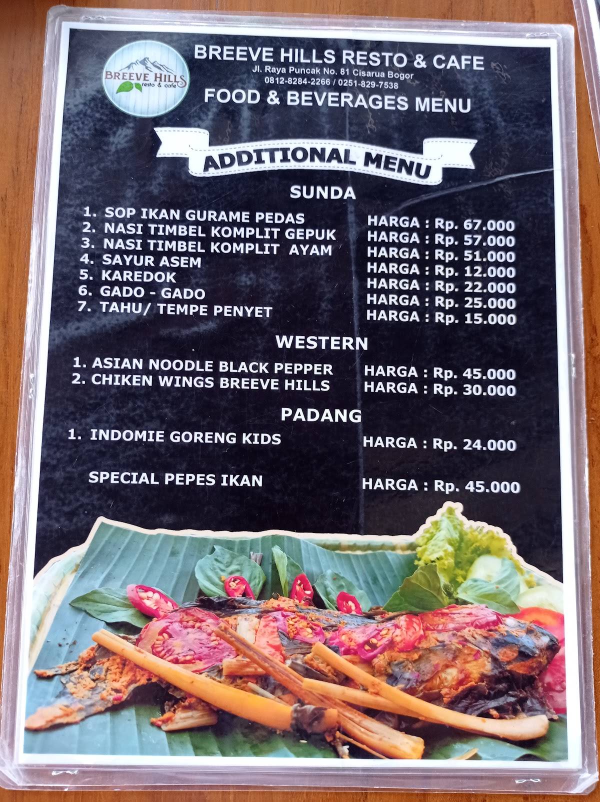 Harga Menu Breeve Hills Resto Cafe Terbaru Di Bogor Bogor