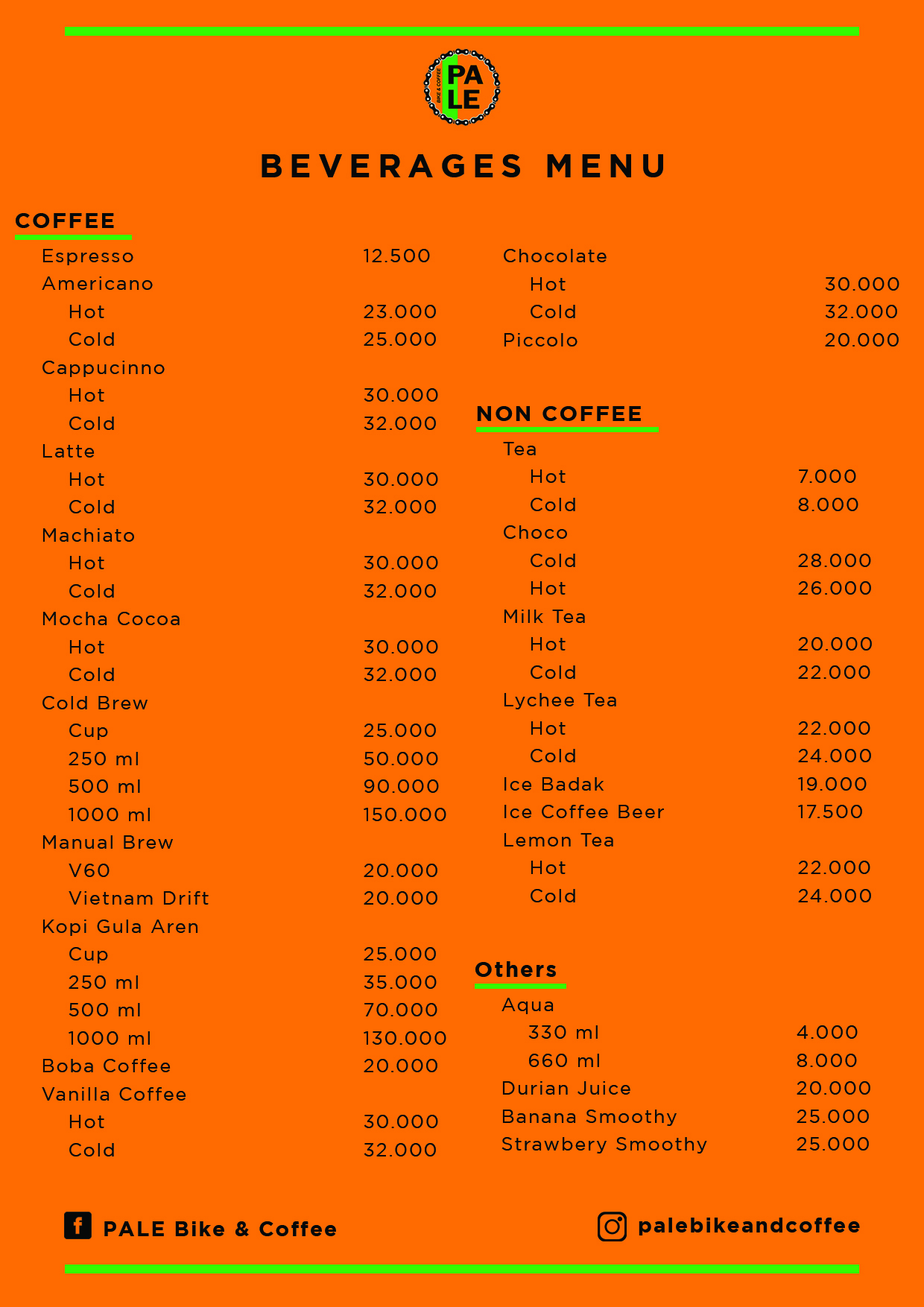 Harga menu Pale Bike & Coffee terbaru 20222023 di Jakarta,Jakarta