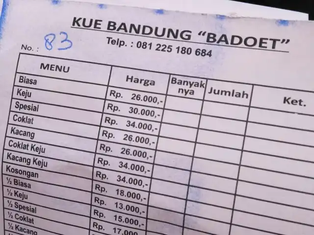 kue bandung, martabak, pukis "Badoet"