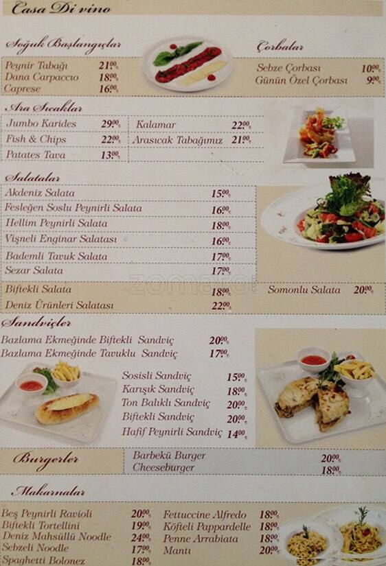 Casa di Vino menü fiyatları 20222023.Gazi Osman Paşa, Ankara Grill
