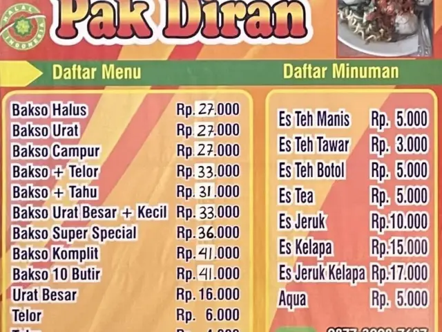 Harga Menu Bakso Pak Diran Terbaru 2022 2023 Di Jakarta Jakarta